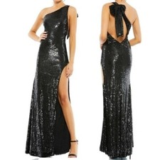 Mac Duggal Black Fully Sequined One Shoulder Prom Evening Gown Formal Size 4 NEW