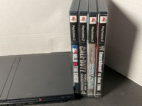 Sony Playstation 2 SLIM PS2 Video Game System With 5 Games & 2 Controllers