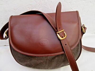GUCCI Original Handtasche Umhängetasche aus Leder und Canvas Vintage Bag