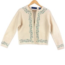Karen Scott Petites Women  s Embroidered Wool Cardigan   Sz PS Vintage 