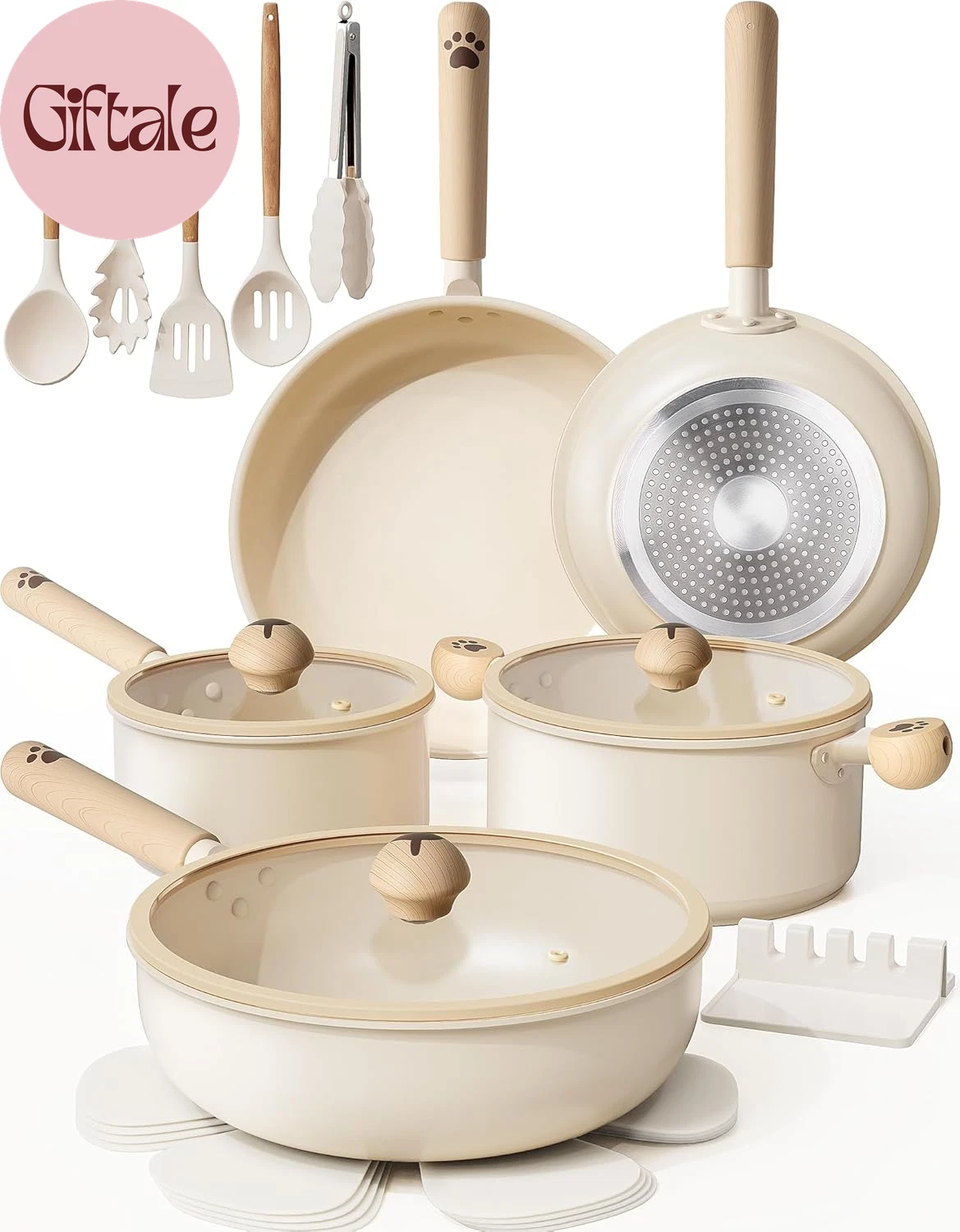 Pots and Pans Set Non Stick, Ceramic Cookware Set Non Toxic, 18 Pcs Dishwasher S