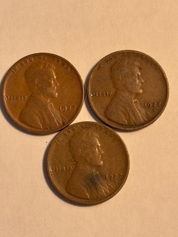3-Coin Lot of Lincoln Cent Coins  1927 PDS