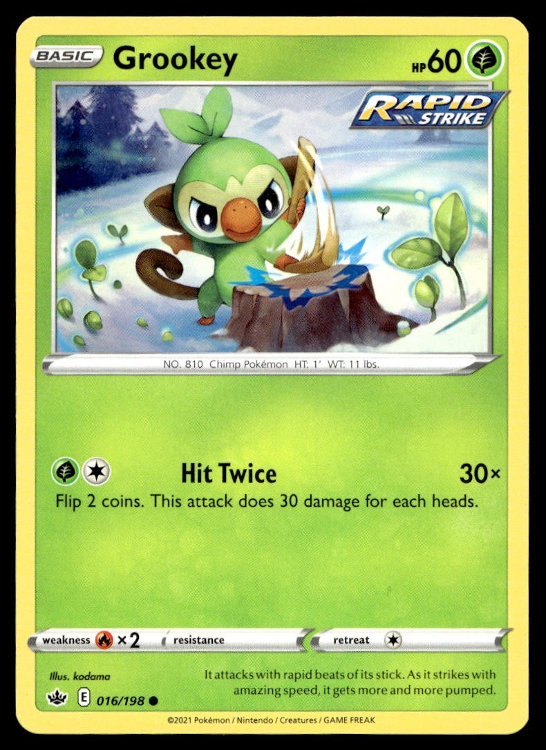 Grookey 16/198 Pokemon Card Chilling Reign Common 60 HP Near Mint PN