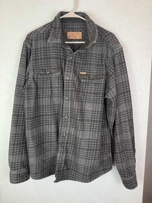 Orvis Shirt Jacket Mens Large Gray Plaid Flannel Snap Front Work Outdoor Pockets