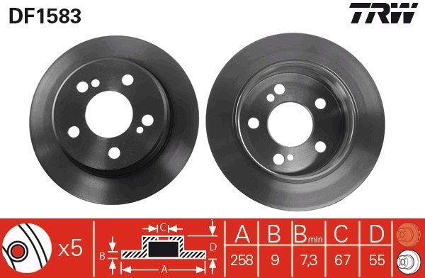 Disque de frein TRW DF1583 pour essieu avant de voiture berline