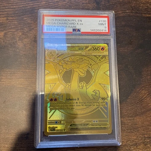 PSA 9 MINT Pokemon Mega Charizard X ex Gold 130/094 Phantasmal Flames English