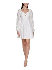GUESS Womens White Lined Padded Bust Long Sleeve Short Dress 4
