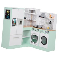 Play Kitchen, Corner Kids Kitchen Playset with Chalkboard, Range Hood,
