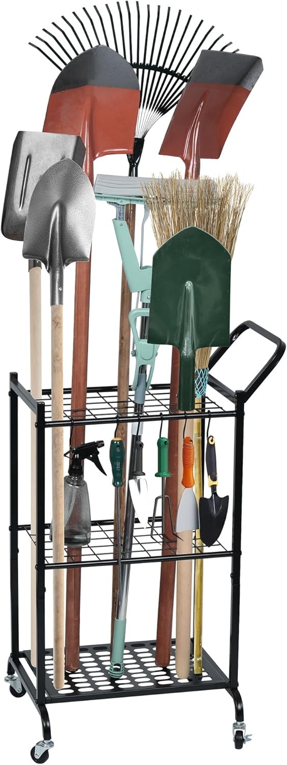 Garden Tool Organizer with Wheels, Garden Tool Tower Stand