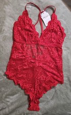 Lingerie For Woman Teddy Lingerie Snap Crotch Bodysuit In Red Sz L