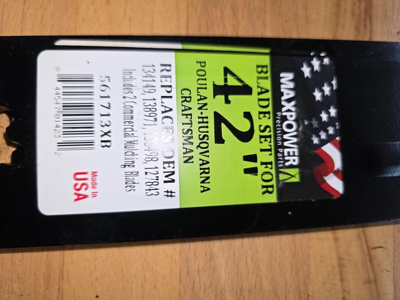 Max Power 561713B 2-Blade Set for 42" Cut Poulan/Husqvarna/Craftsman