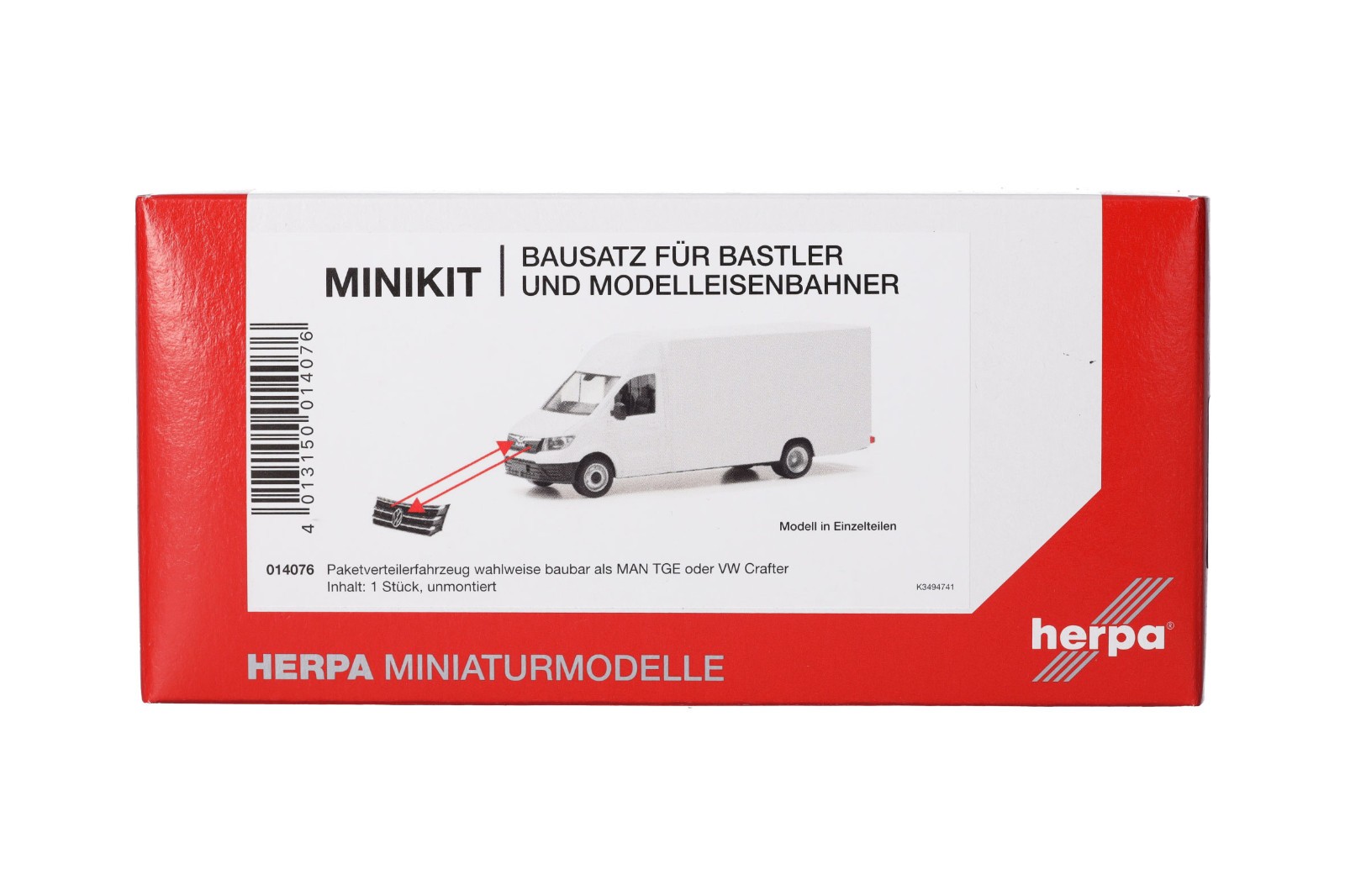 Herpa 014076 MiniKit MAN TGE/VW Crafter Paketverteilfahrzeug, weiß 1:87 NEU