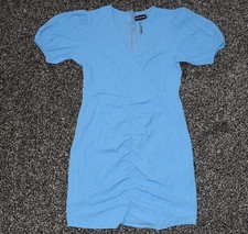 PrettyLittleThing Bright Blue Puff Sleeve Ruched Mini Dress Size 10 New with Tag