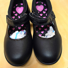 Apex Kids Girls Black Mary Jane Flats Hook Loop Heart Print US Size 1