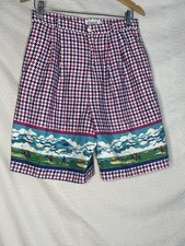 Vintage 1980s Houndstooth Pleated Shorts Jean Bell 12 High Waist Beach Scene