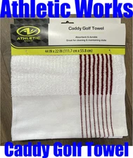 Large 22" x 44" Golf Tour Caddy Towel  - White w/ Red Stripes