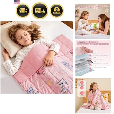 Weighted Blanket 7 lbs Pink Owl Microfiber Heavy Blanket for Napping and Rela...