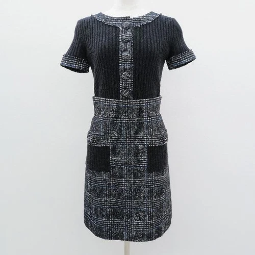 Chanel Set due pezzi in maglia modello pied de poule Taglia 34 Grigio Autentico Fro