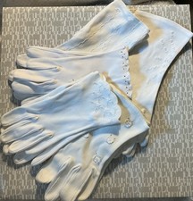 Vintage 5 Pairs Ladies Womens White Cotton Gloves Embroidered Scalloped MCM
