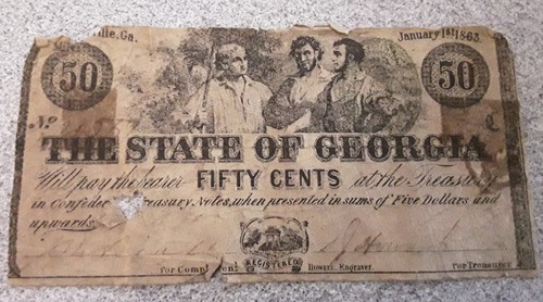1863 State of Georgia Fractional Currency "50 CENTS"! "Milledgeville" Rough! - Picture 2 of 4