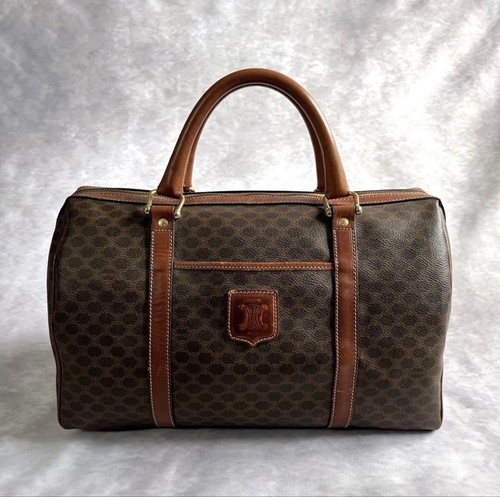 CELINE Macadam Pattern Boston Bag Brown Leather Used From Japan