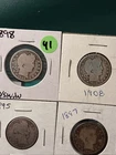 Lot of 4 U.S. Silver Barber Quarters -  90% Silver 1895 1897 1898 1908