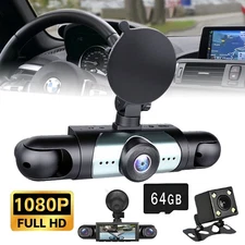 Front & Rear 360° Full View Dash Cam 3 Channel Dashcam 1080P Full HD Dash Camera