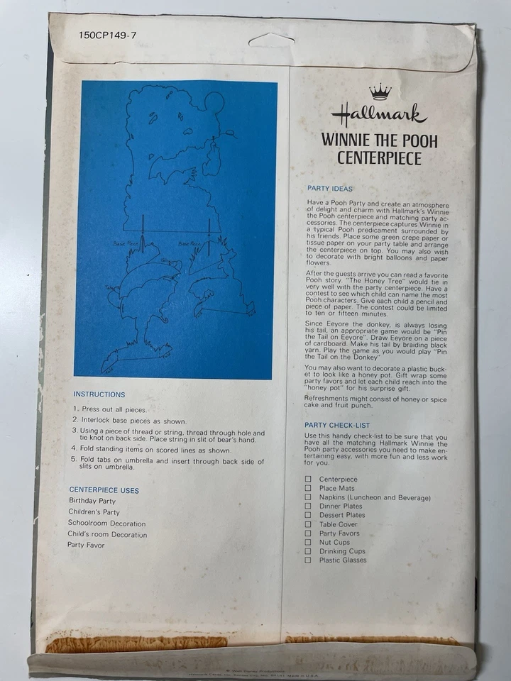 Vtg Hallmark Disney Winnie The Pooh Cardboard Centerpiece Decorations New Unused - Image 3 of 4