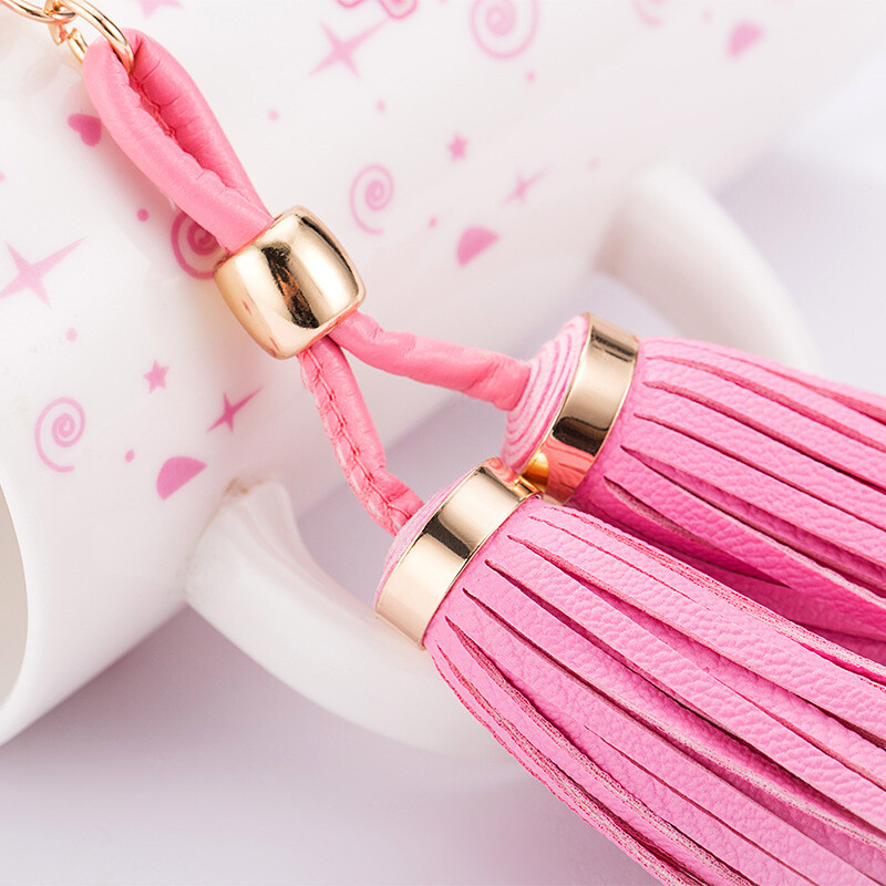 23.5cm Double Tassel Leather Women's Keychain Car Key Ring Key Chain