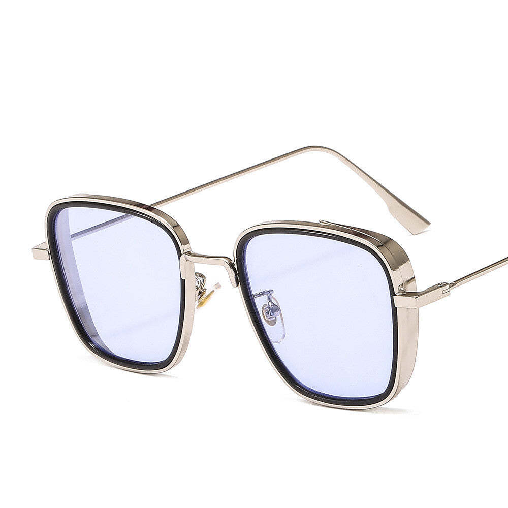 Square Punk Sunglasses Metal frame color glass for men and women