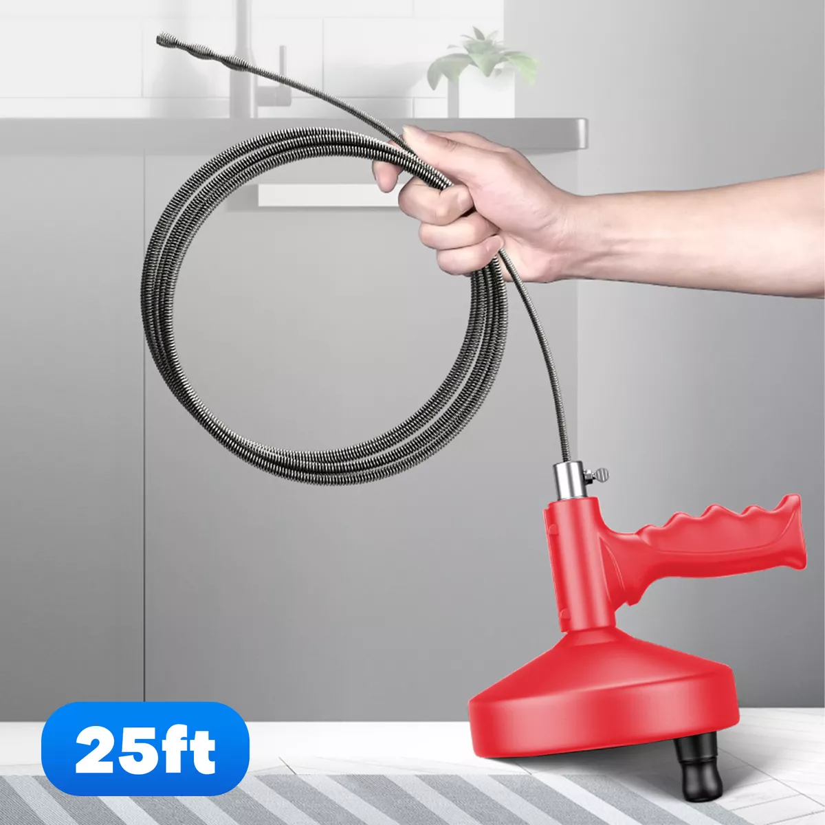 Plumbing Snake Drain Auger 25Ft Flexible Sink Snake Pipe Snake Drain Clog  Tools