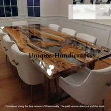 Clear Epoxy Dining Table , Live Edge Epoxy Wooden Dining Table , Home Patio Deco