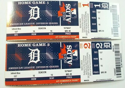 2013 ALDS Detroit Tigers Oakland A's Both Game 3 & Game 4 Full Ticket Stubs