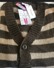 Lularoe Lucille Cable Sweater Medium Brown Tan Striped Cardigan NWT   Warm Cozy