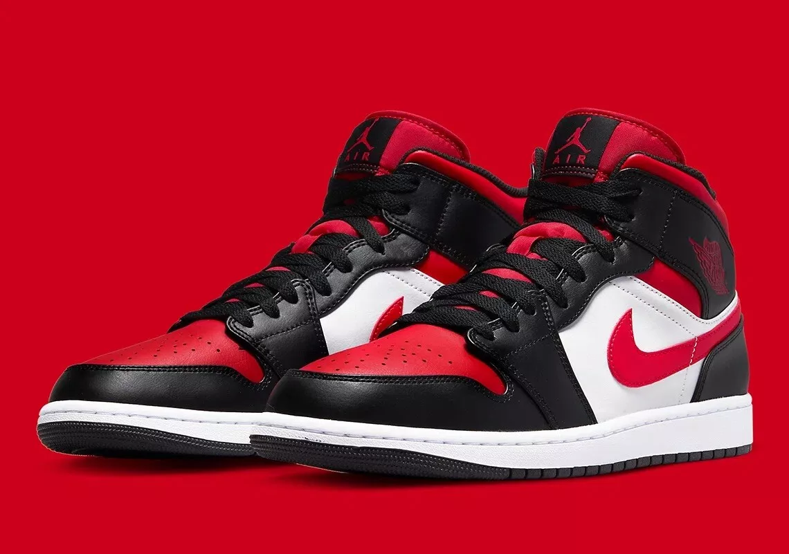 Nike Air Jordan 1 Mid Bred Toe - Black Gym Red White - Mens Size