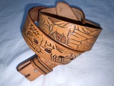 VTG NEW Boy Men 30 Tooled Brown Leather Cowboy Western Horse Horses Mustang Belt