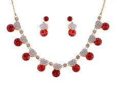 Valentine Ruby Red Love Heart Crystal Rhinestones Necklace Earring Set