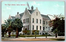 Santa Barbara California~Palm Trees Young & Old~High School~1912 Postcard