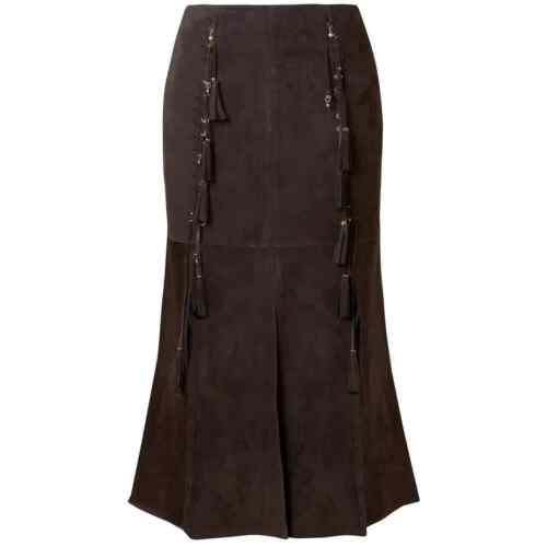 Chloé Tassel-Trimmed Suede Midi Skirt Dark Brown - image 1