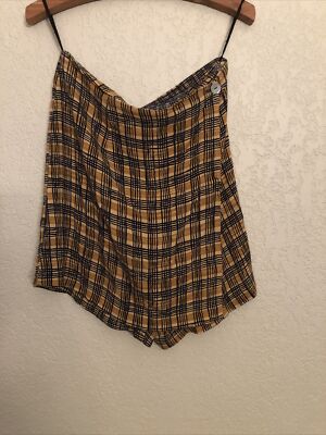 Vintage Yellow Plaid Skort Skirt L M Halloween Costume Cher
