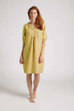 NoLoGo 100% Linen Tunic Midi Knee Dress Pockets 3/4 Sleeves in Gold Yellow sz S