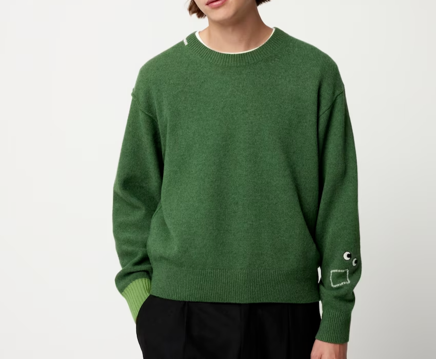 UNIQLO ANYA HINDMARCH Premium Lamb Crew Neck Sweater Green Japan Size M