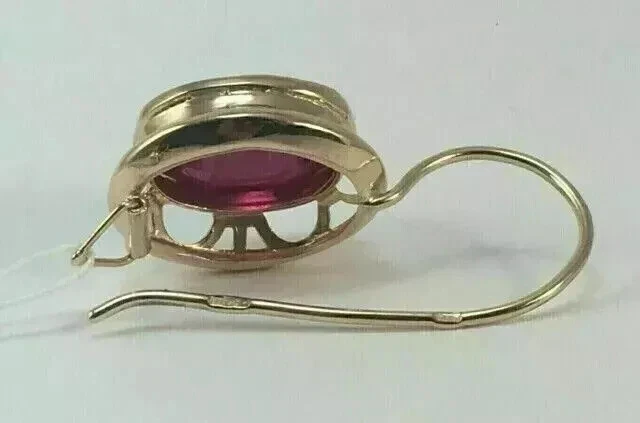 4.0 Ct Oval Cut Lab Created Ruby Women's Hoops Earrings 14k Yellow Gold Plated - Image 3 of 4