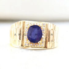 Blue Sapphire With 925 Sterling Silver Gold Plated Ring For Men's #BL293