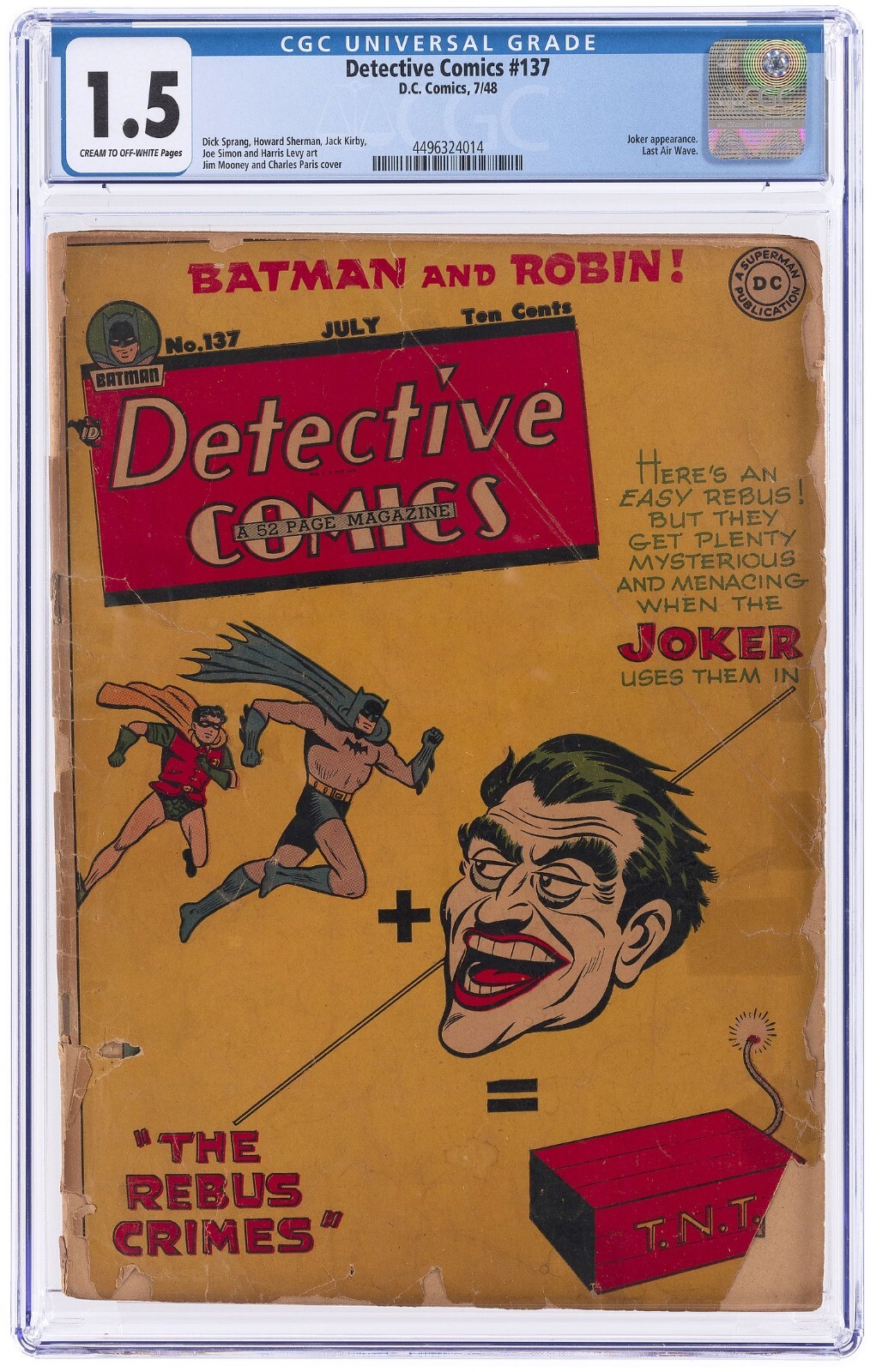 1948 D.C. Batman Detective Comics 137 CGC 1.5. Joker Appearance