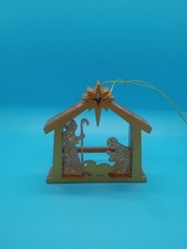 Christmas Ornament Gold Glitter Nativity Manger Star Mary Joseph Baby Jesus Used