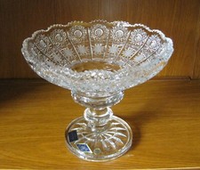 Bohemia Czech pedestal Round Crystal Bowl, hand cut, Queen Lace 8" Wide