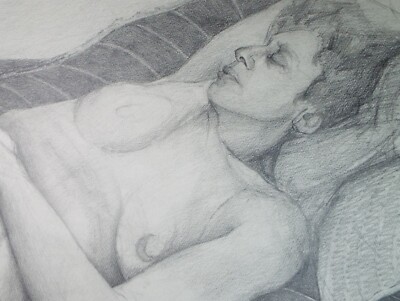 Original Bleistiftzeichnung, 'Liegender Akt', Edmund Caswell (1938-1996)