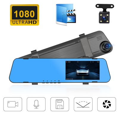 1080P HD 4.5'' Rearview Mirror Car DVR Dash Cam Front Rear Video Recorder Camera