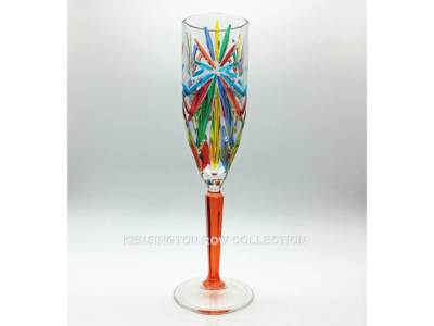Sorrento Hand Painted Italian Crystal Champagne Flute Orange Stem Single